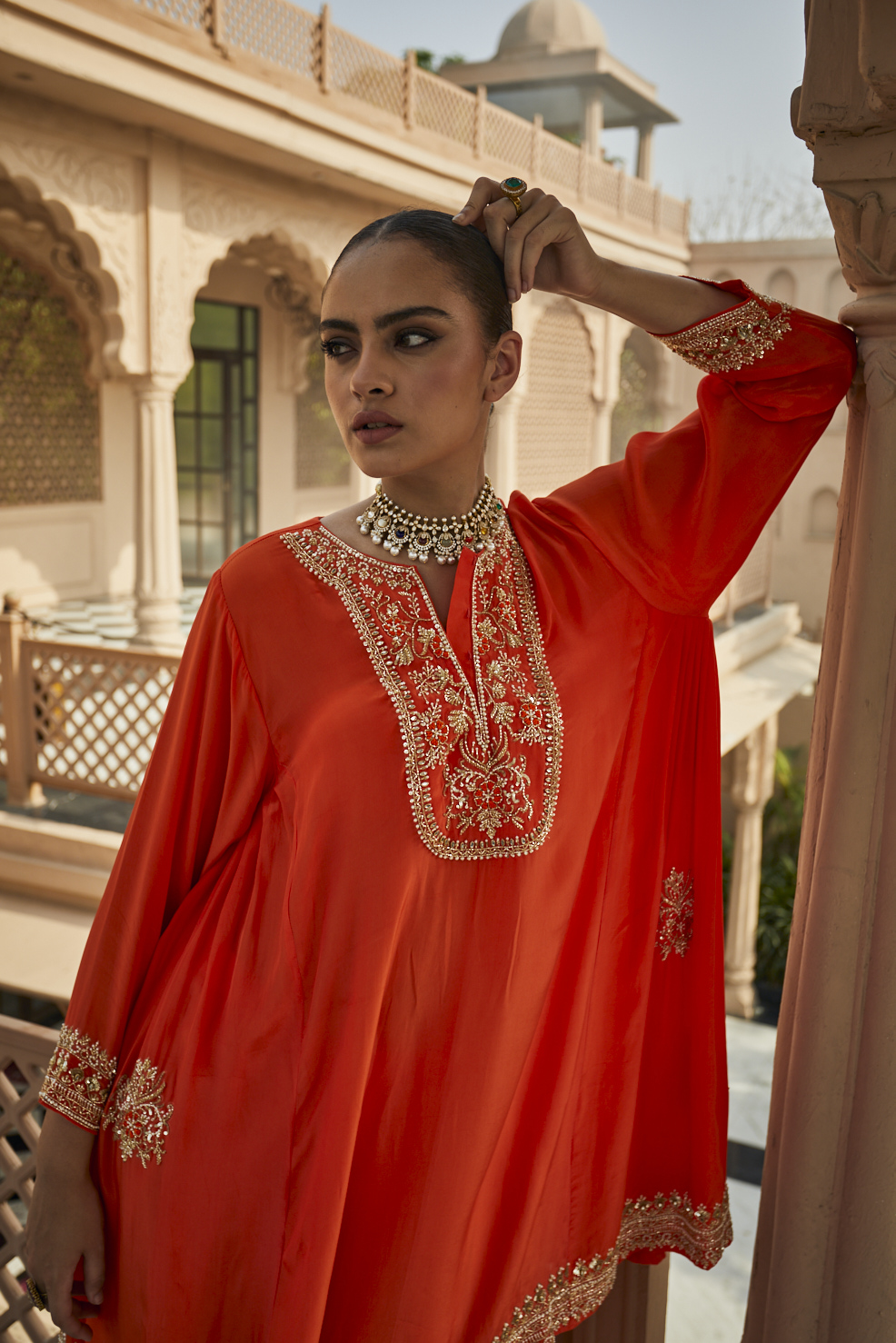 RED EMBROIDERED KAFTAN