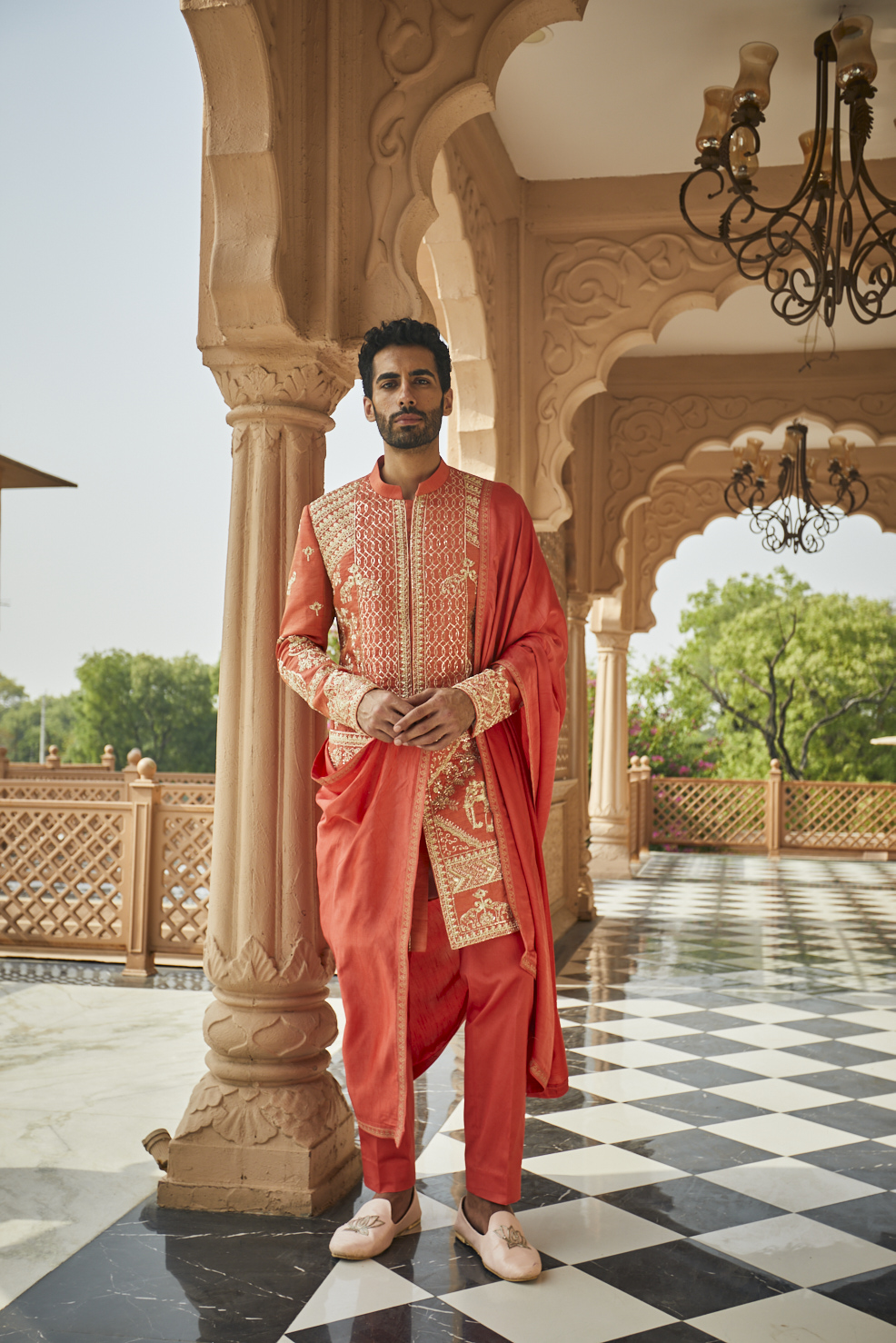 RUST-ORANGE SHERWANI SET