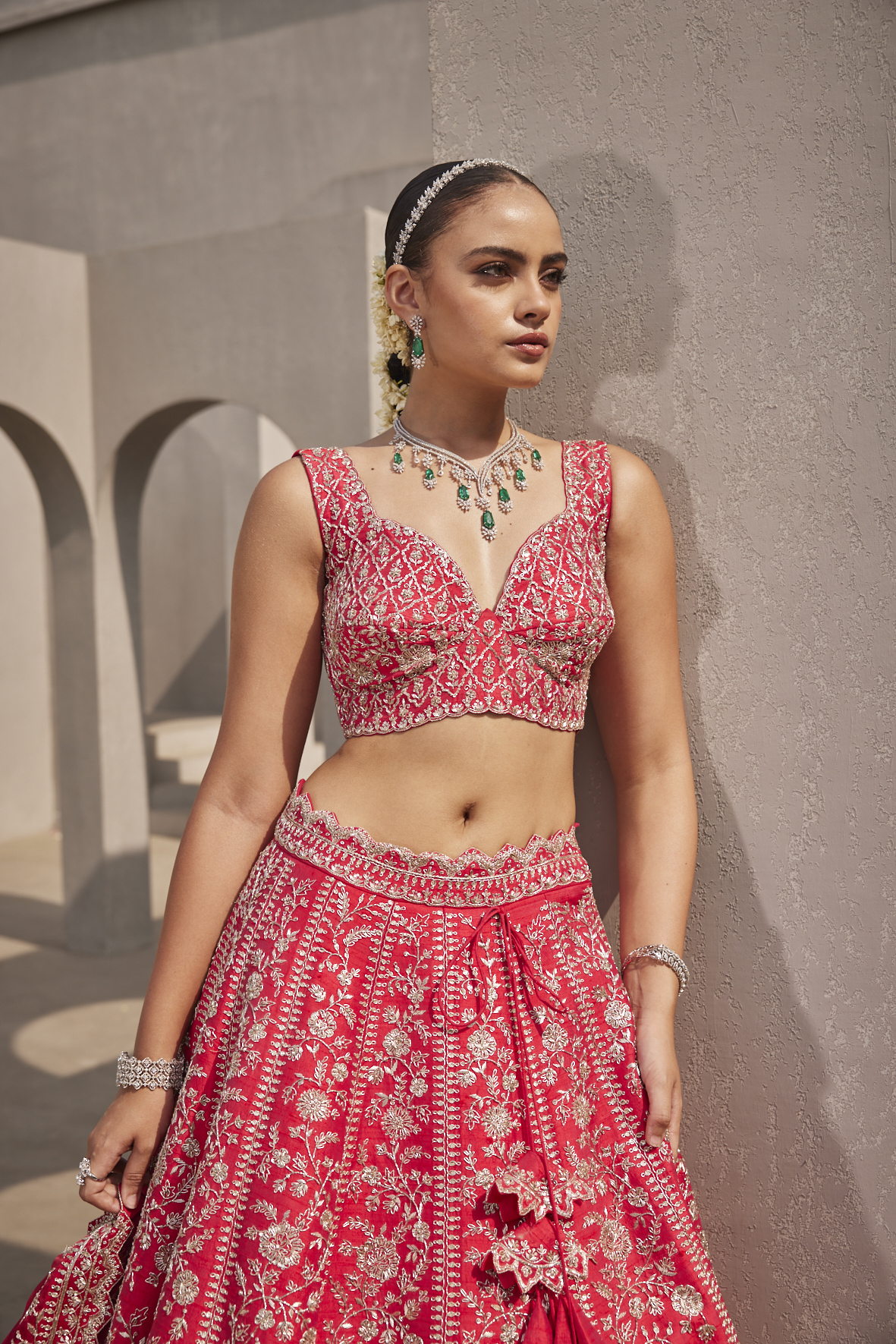 Alternate view of CRIMSON BRIDAL LEHENGA SET