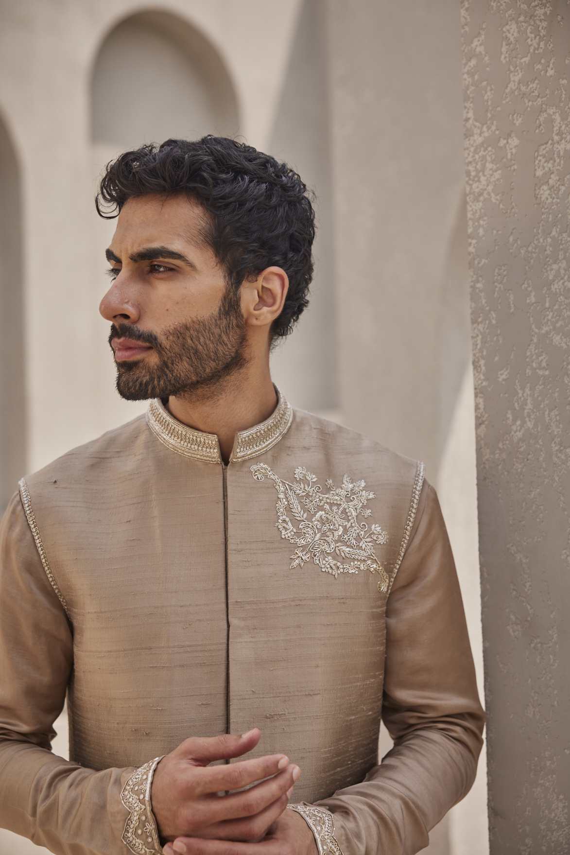 Alternate view of WARM TAUPE BANDI KURTHA SET