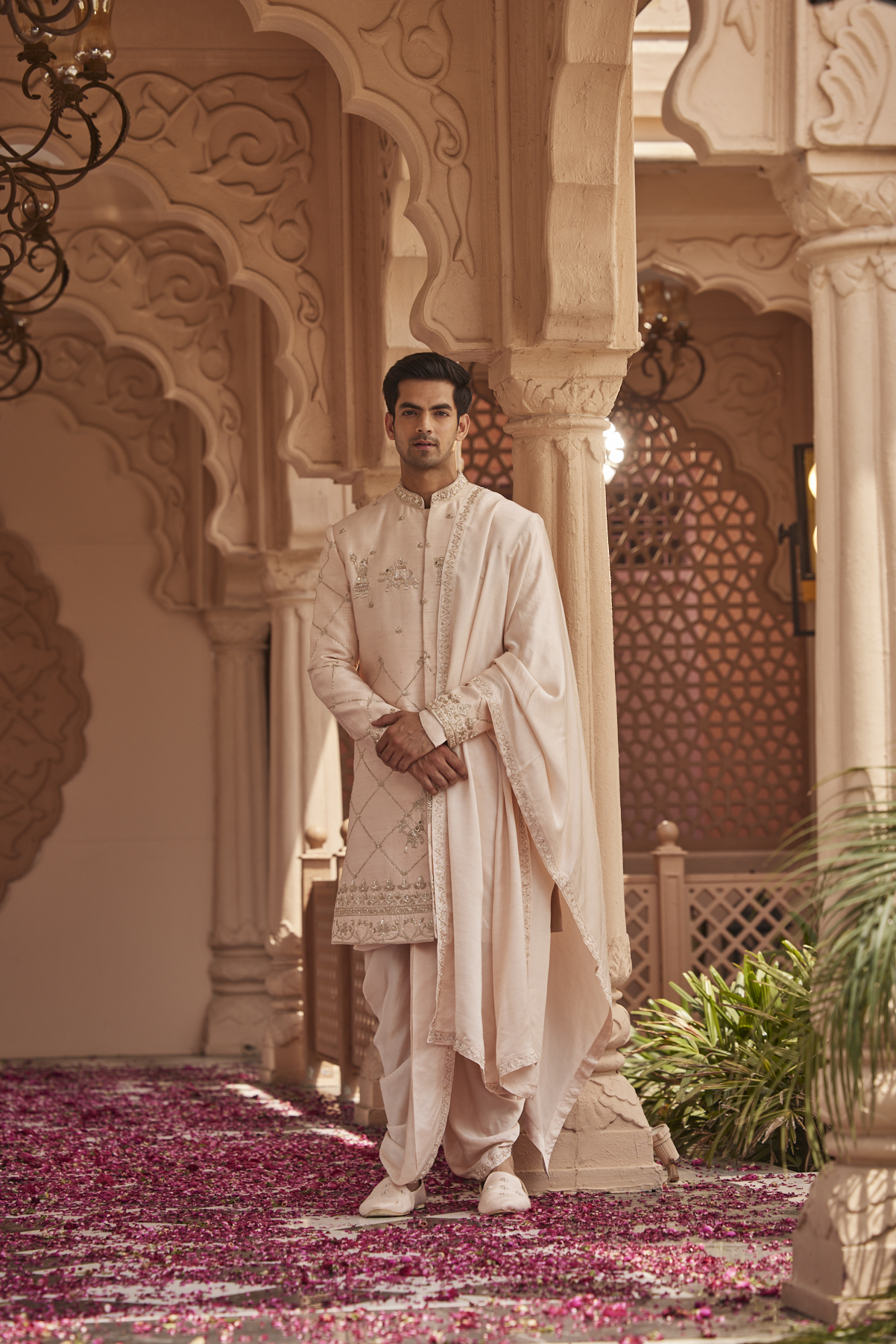 PEACH SHERWANI SET