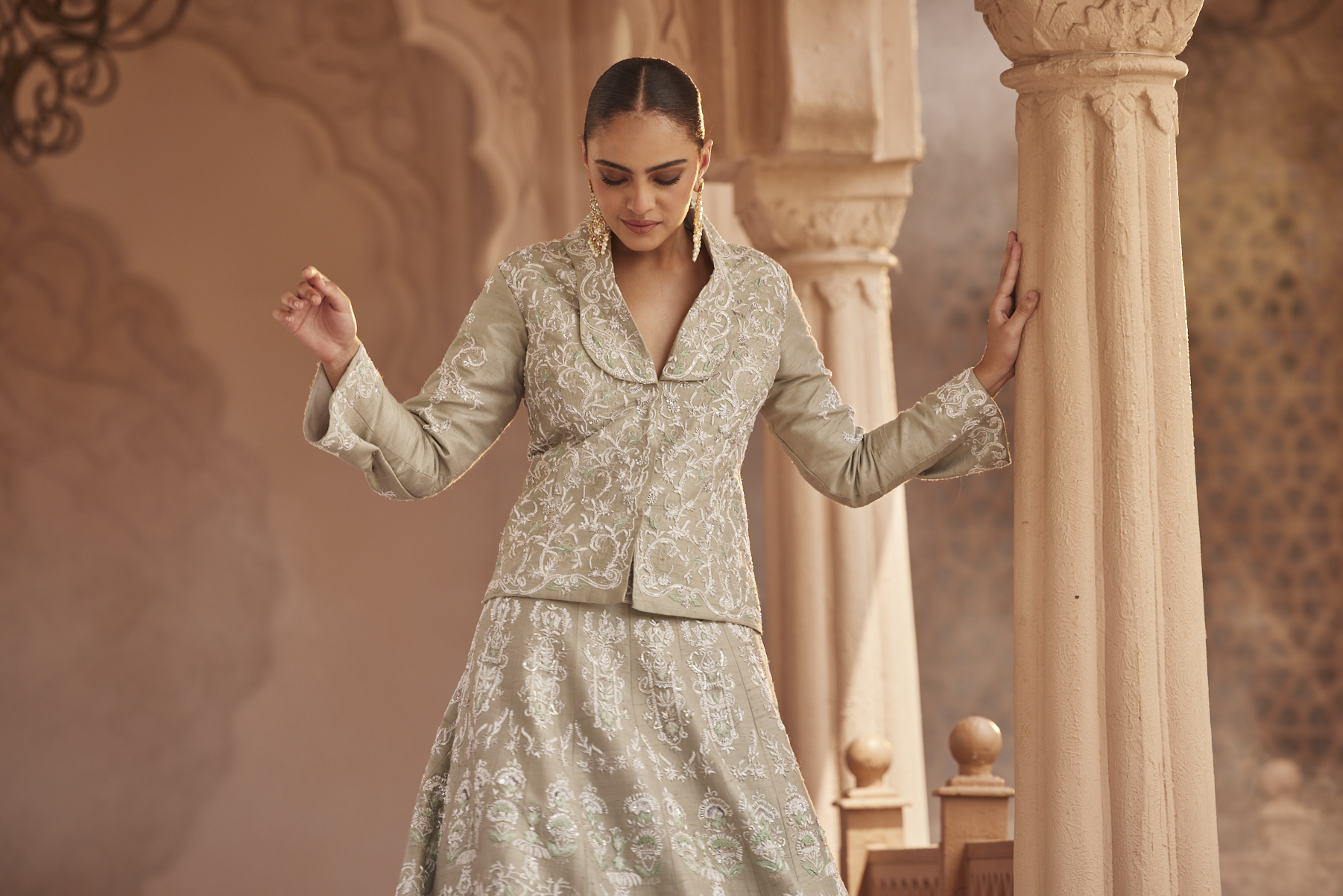 Alternate view of MINT GREEN  LEHENGA SET