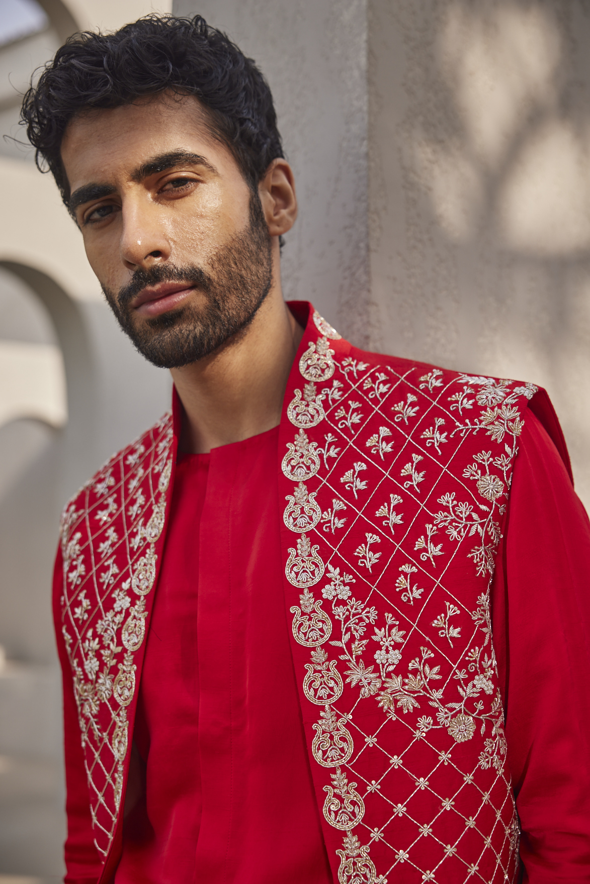 SCARLET EMBROIDERED INDOWESTERN JACKET SET