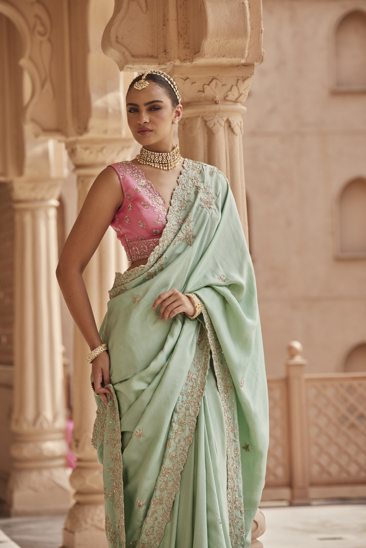 MINT GREEN EMBROIDERED SAREE