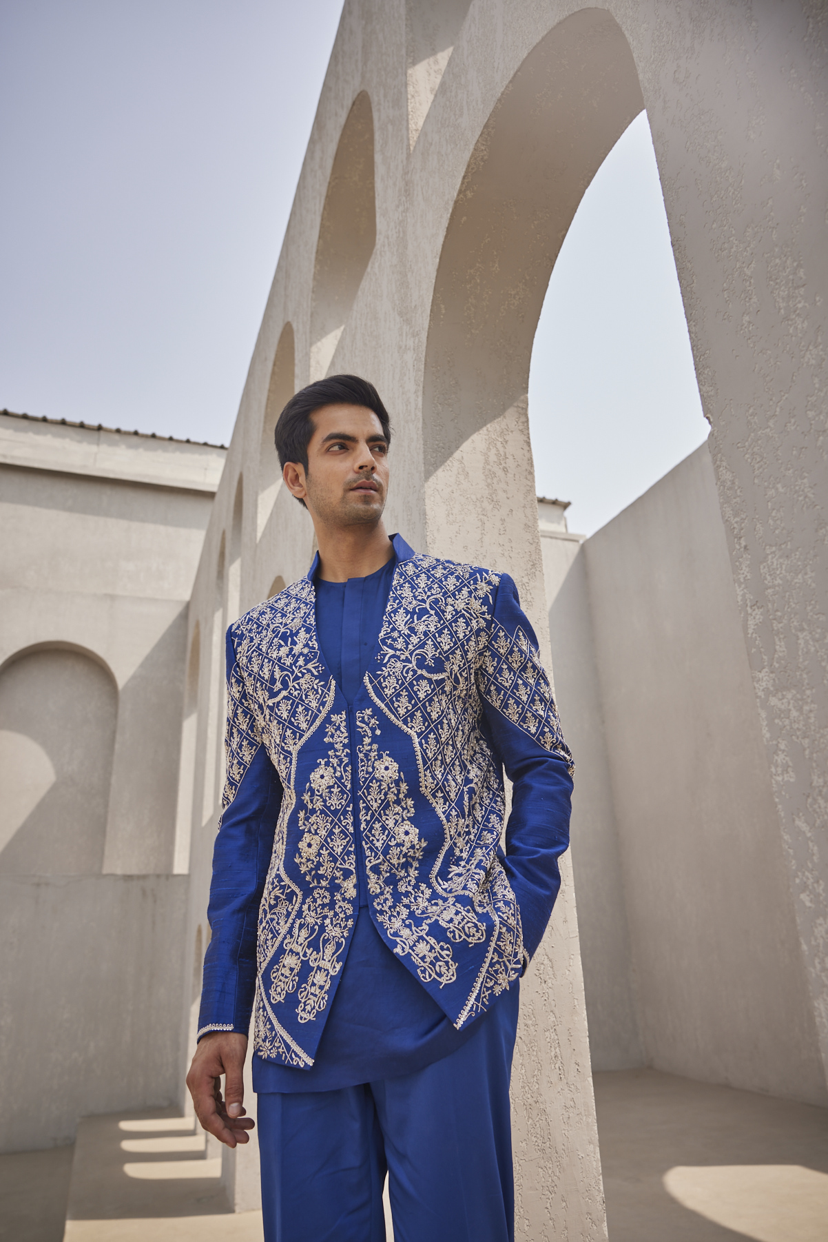 Alternate view of NAVY JAAL INDOWESTERN JACKET SET