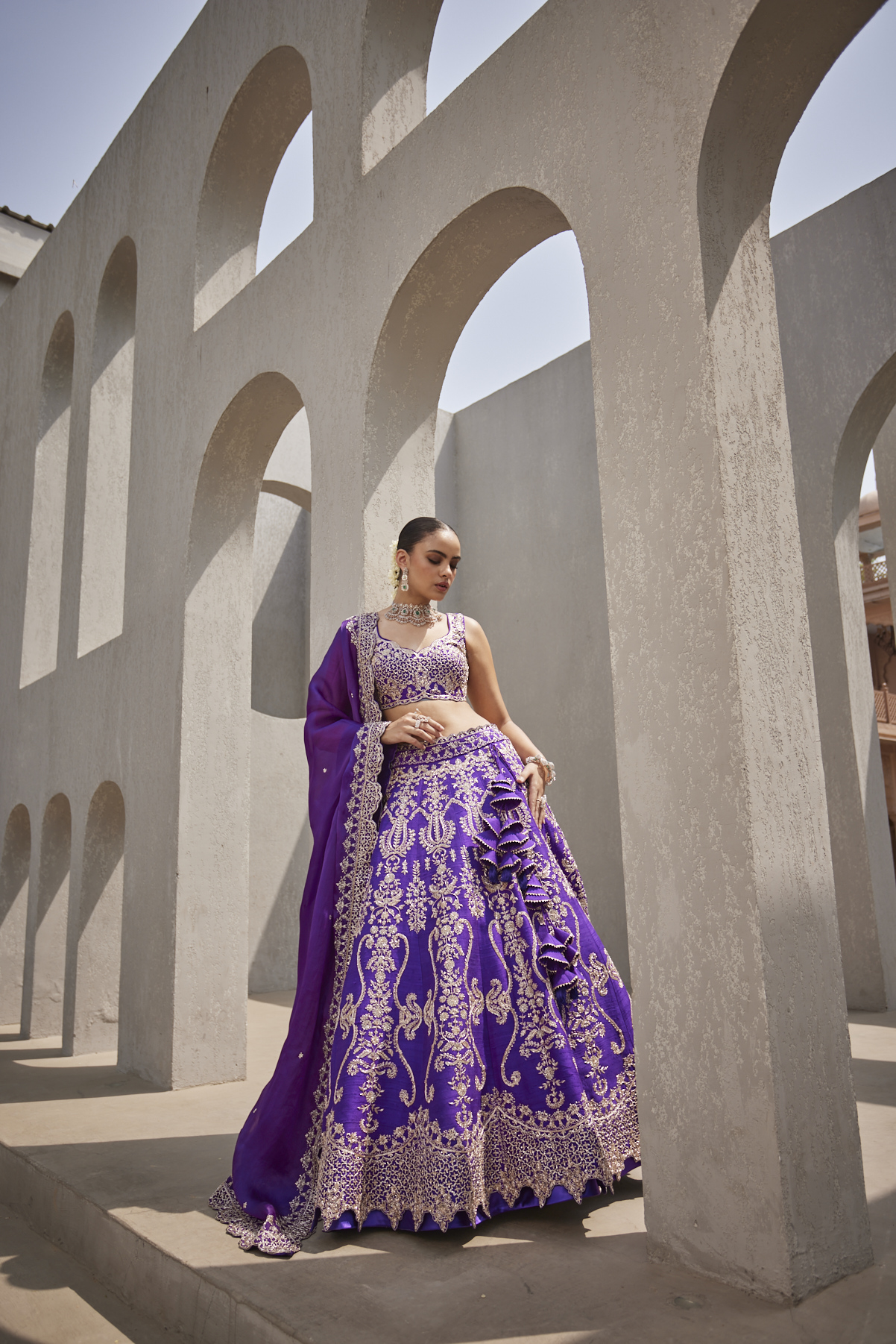 ROYAL PURPLE RUFFLE LEHENGA