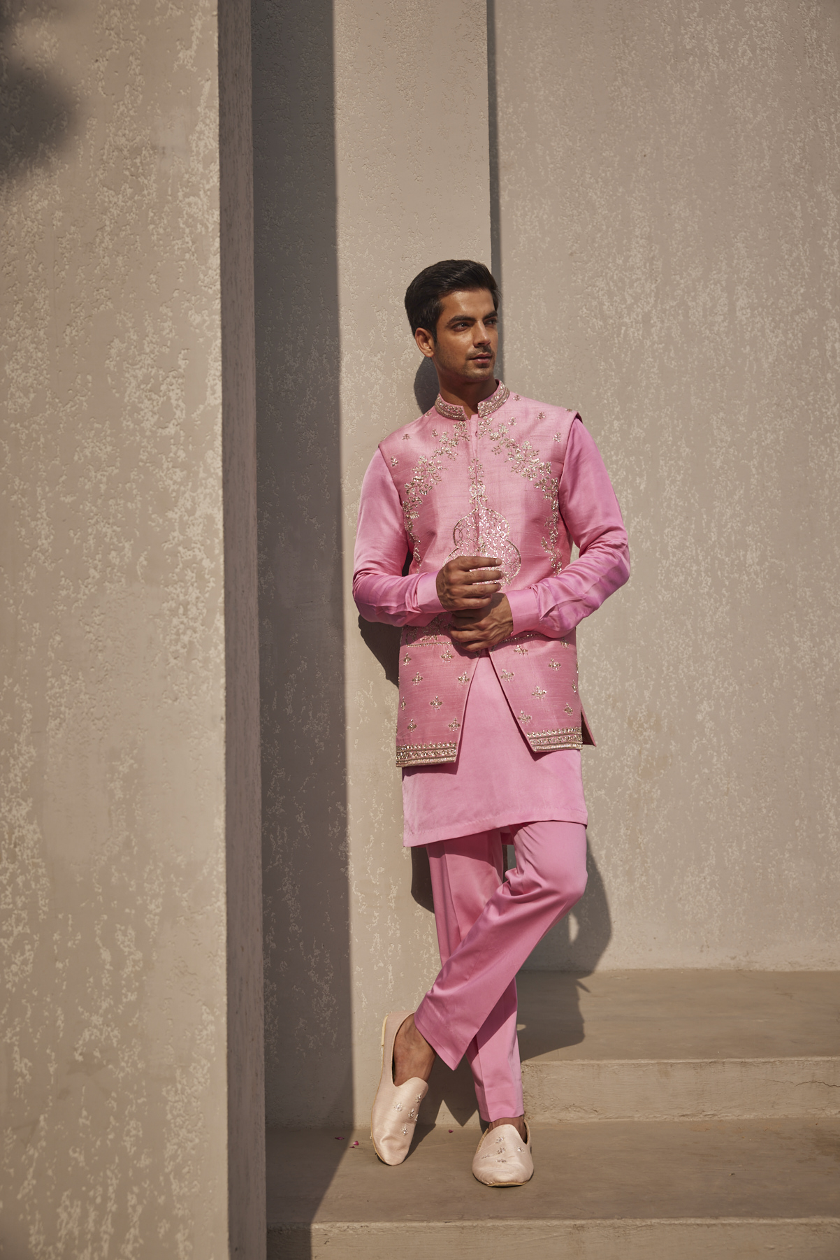 Alternate view of ROSE PINK EMBROIDERED BANDI KURTA SET