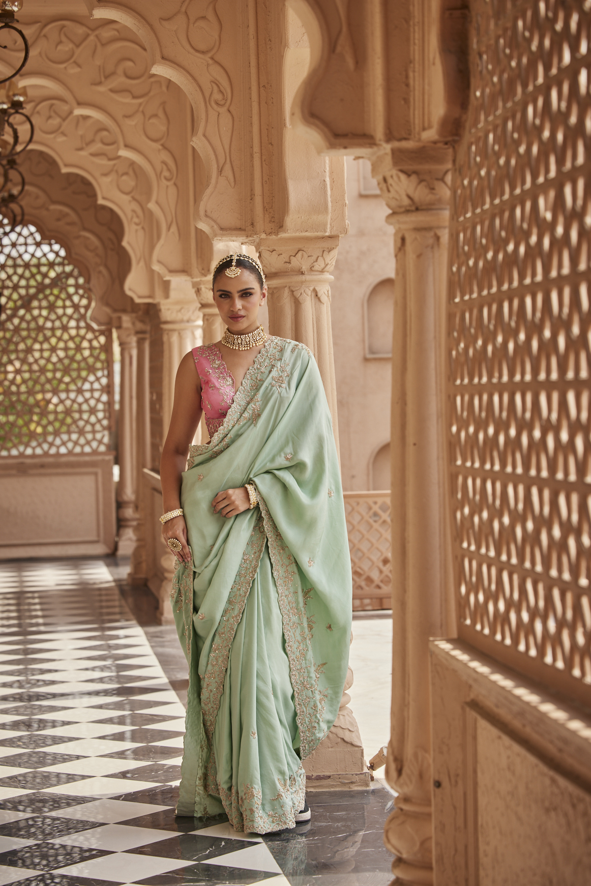 Alternate view of MINT GREEN EMBROIDERED SAREE