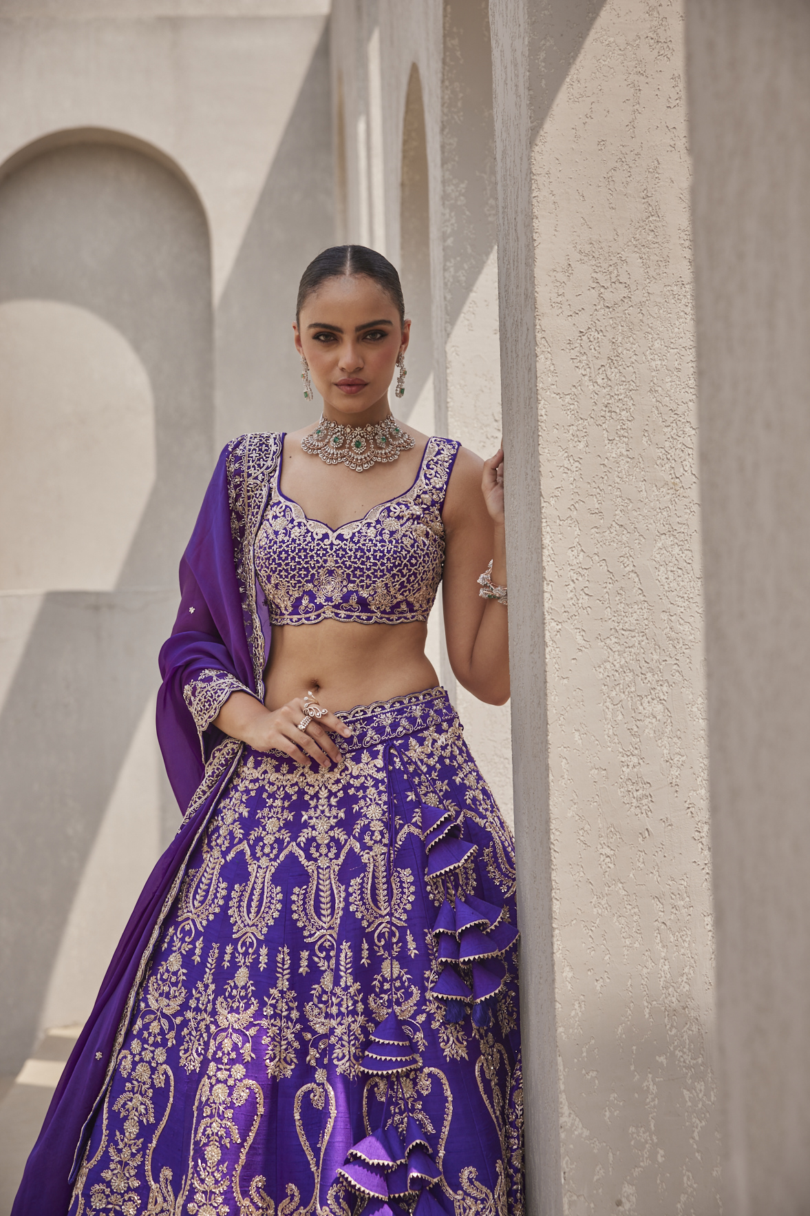Alternate view of ROYAL PURPLE RUFFLE LEHENGA